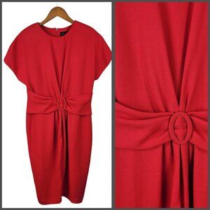 Vintage 90s Party Dress Size 8/10 Knot Front Sheath Red Pleated Below Knee